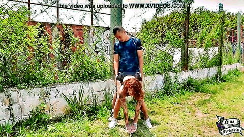 Nina bent over outdoors for anal with aerobics teacher