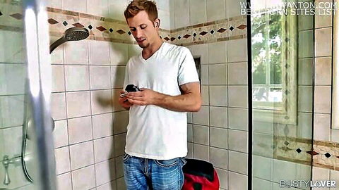 Handsome guy in shower ready for anal fuck with busty blonde Nina Kayy