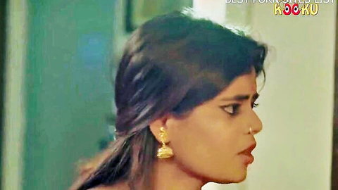 Indian boudi seductive side profile in traditional earrings, father-in-law hookup scene