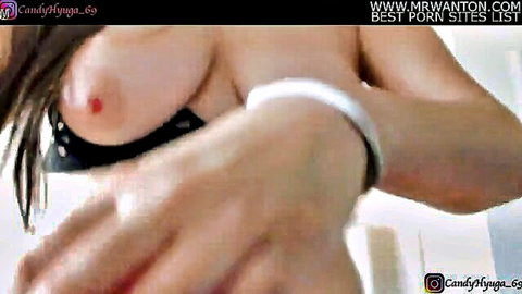 Candy Hyuga topless tease, big natural tits exposed in close-up