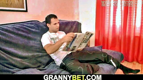70-year-old granny masseuse rides young man's cock passionately