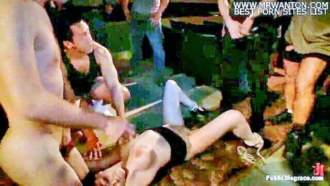 Natasha Nice in intense gangbang with multiple men, stockings and heels