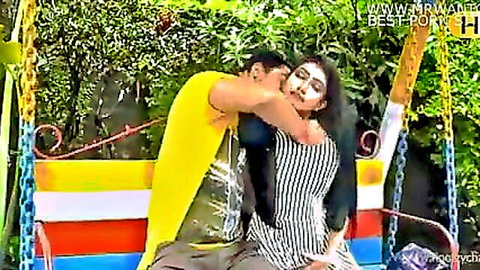 Passionate Desi Bahu Sasur romance, man kissing curvy woman's neck