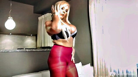 Alexis Golden MILF in red pantyhose posing seductively