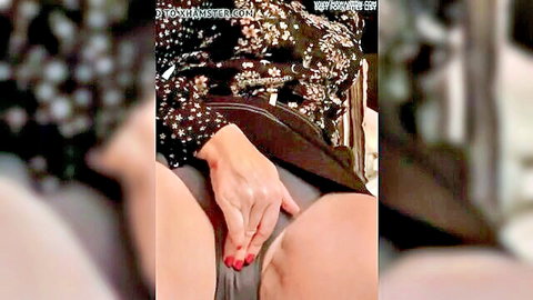 Noel elegant lady in sexy black dress fingering to panty orgasm