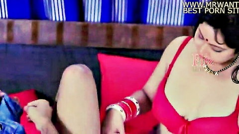 Indian mallu mature aunty in red bra with student touching