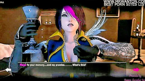 Fiora from League of Legends toasting seductively in revealing blue gown
