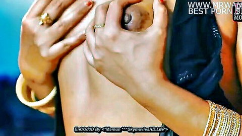 Indian mature aunty gripping son's cock in taboo handjob closeup