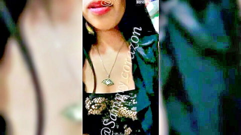 Mexican teen in black lace top showing cleavage at mall
