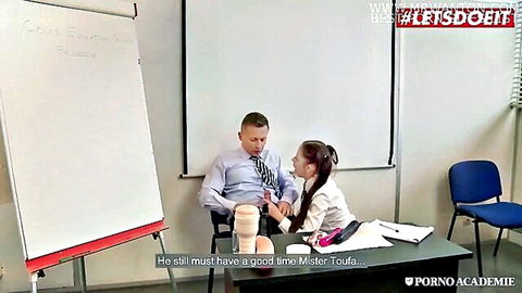Rebecca Volpetti as Romanian student teases teacher in classroom