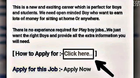 Playboy job ad recruiting open-minded boys and students to earn money from home