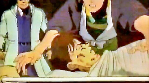 Anime doctor in lab coat gropes ecstatic female patient's crotch on exam table