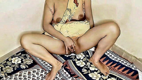 Preeti solo masturbation in yellow saree, exposing tits and pussy