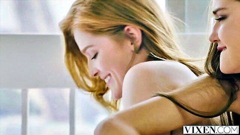 Jia Lissa smiles in nude embrace with Sonya in Vixen threesome