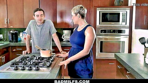 Ryan Keely as jealous big tits MILF stepmom in kitchen with stepson