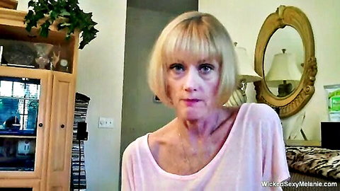 Angry blonde grandma scolds in pink top - Scolded By Angry Grandma