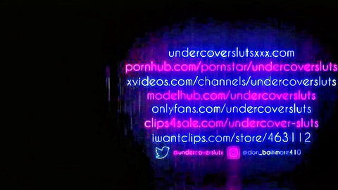 Undercover sluts porn promo graphic with neon links to pornhub xvideos onlyfans hardcore sites