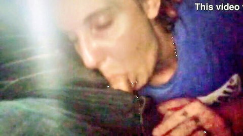 Amateur closeup of woman with open mouth, fluid dripping after oral sex