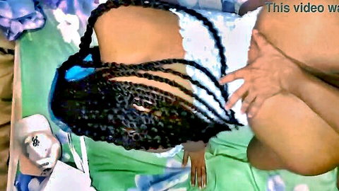Ebony woman with braids in doggy style huge ass spread by another black babe fingering pussy