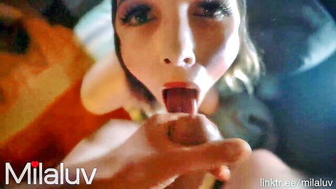 Blonde MiaLuv takes cumshot on tongue in close-up oral scene