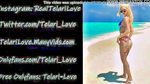 Blonde babe in bikini on beach, screaming in squirting orgasm ecstasy