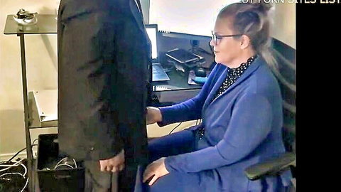 Thick blonde office assistant in blazer seduces black suited boss overtime
