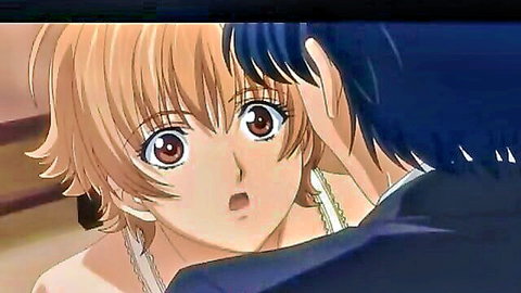Anime blonde stepmom surprised by horny stepson in intimate embrace