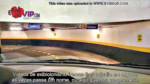 Amateur exhibitionist in parking garage near Walmart, no panties under dress
