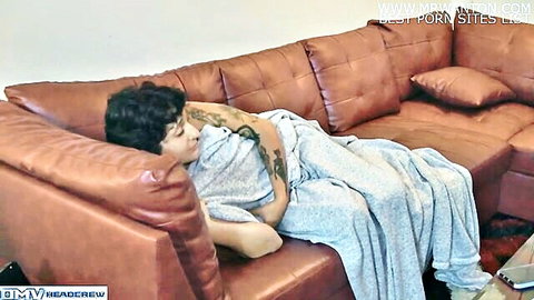Gia Lovely lounging on couch in blanket, teasing big black dick preview