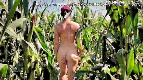 Riley Jacobs nude walking in cornfield, bare ass outdoor solo