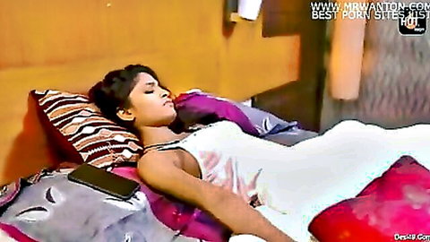 Desi Indian beauty sleeping seductively in white tank top