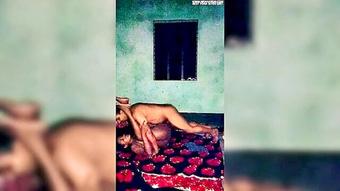 Nude South Asian couple fucking missionary on red floral rug