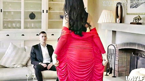 MILF Ania in seductive red dress teases Charlie