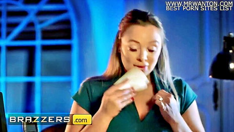 Busty MILF Cathy Heaven in green dress teasing big cock investigation, Brazzers