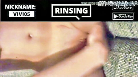 Slim Asian woman RINSINGING shows wet pussy at home solo tease