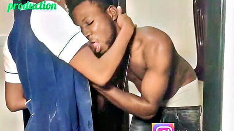 Muscular ebony stud grabs naughty nurse by the neck with her tongue out seductively