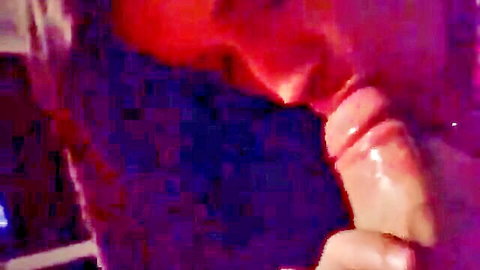Amateur close-up blowjob with red lips and saliva, quarantine style