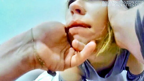 Blonde teen in sloppy rough face fuck, hand gripping her mouth intensely