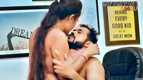 Nude Desi woman with long hair embraces bearded man in hot romance scene