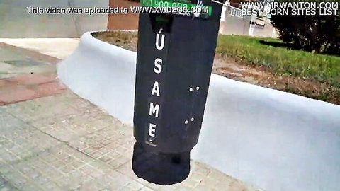 US Army trash bin in public outdoor park with xvideos porn site watermarks