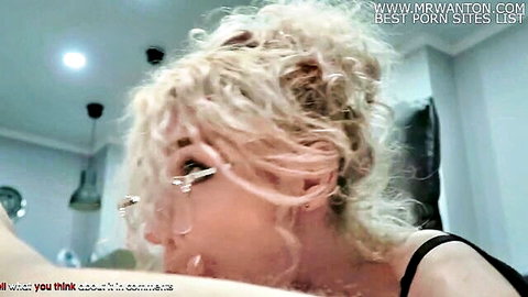 Sloppy nerdy blonde teen in glasses after intense face fucking
