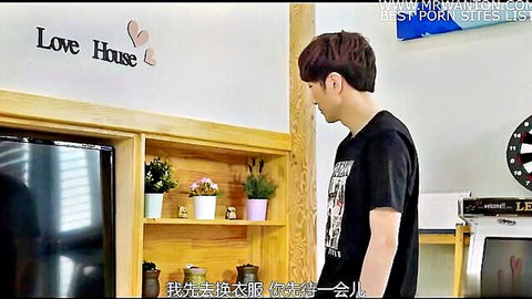 Asian man in black t-shirt in cozy home, eyeing plump Chinese MILF friend's seduction