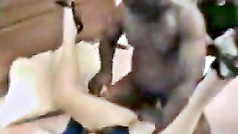 Muscular black bull creampies white wife's shaved pussy in blurry amateur interracial sex