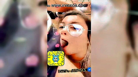 Sexy big tit Latina Asian mix with glasses tongue out in hardcore oral tease