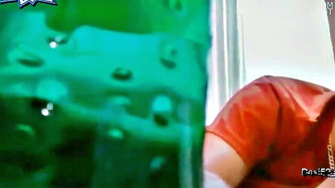 South Asian girlfriend rims boyfriend's asshole doggy style with green lube dripping on cock and balls