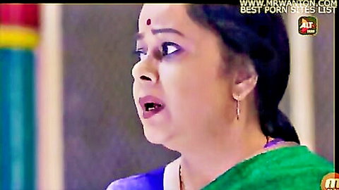 Shocked Indian mature woman in green saree, Gandi Baat S01E02