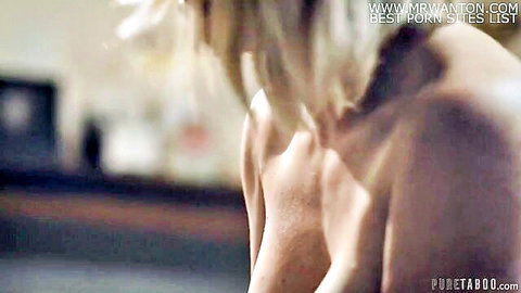 Blonde MILF nude from behind in taboo mom-son scene with Codey Steele