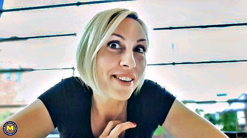 Blonde mature mom smiling in black top, Best of mom and granny porn