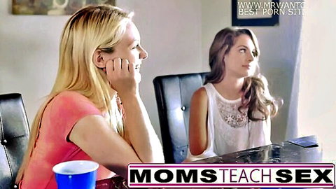 Blonde MILF mom chats with brunette stepdaughter in taboo Moms Teach Sex preview