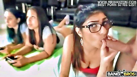 Indian babes play game while one sucks cock in hot Bang Bros scene